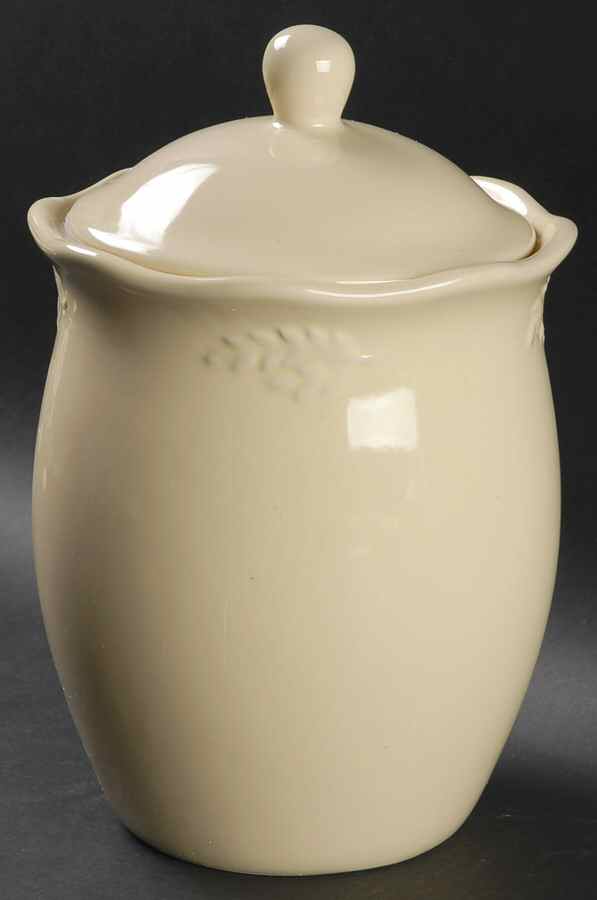 Cuisineware Ivory (Embossed Leaves) Medium Canister & Lid by Certified International-1