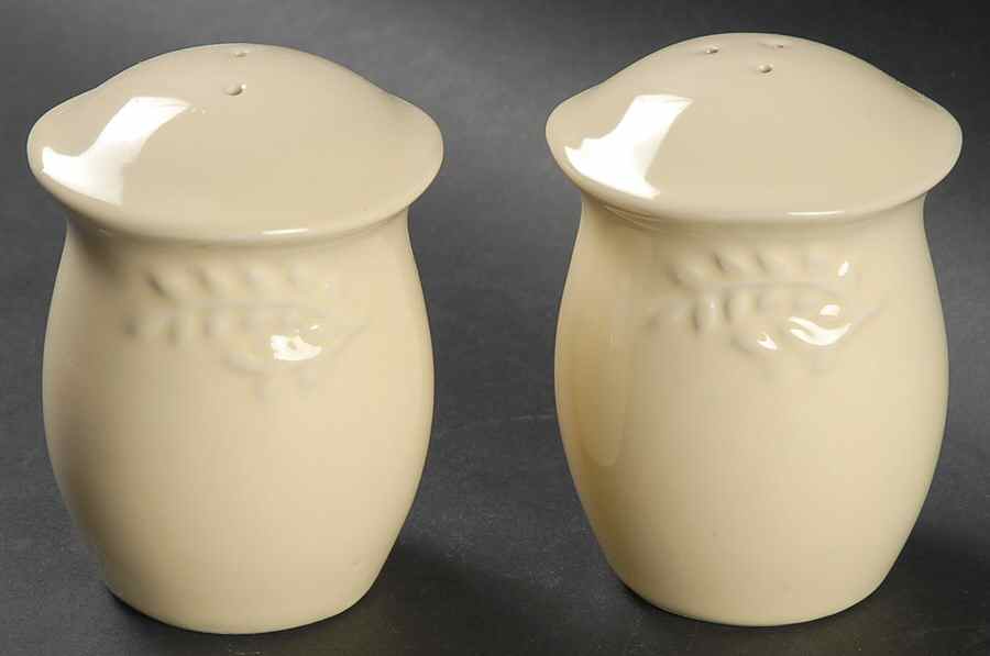 Cuisineware Ivory (Embossed Leaves) Salt & Pepper Set by Certified International-1