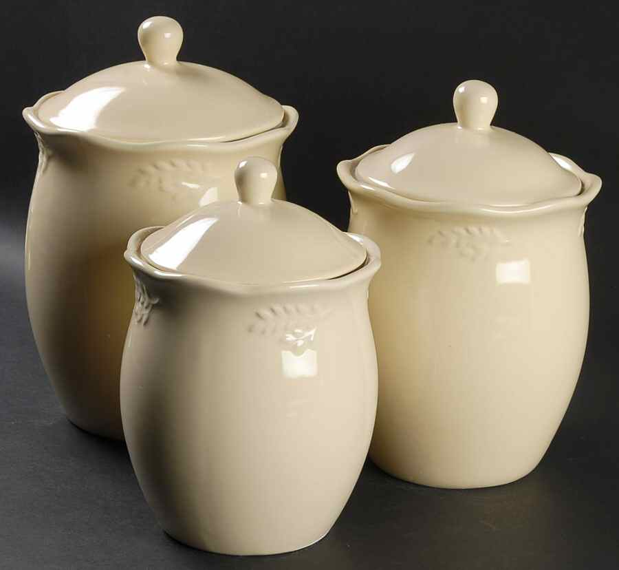 Cuisineware Ivory (Embossed Leaves) (3 Piece) Canister Set (Box Set) by Certified International-1