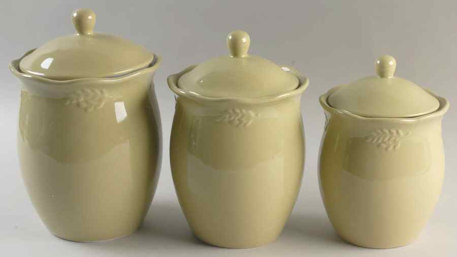 Cuisineware Green (Embossed Leaves) (3 Piece) Canister Set (Box Set) by Certified International-1