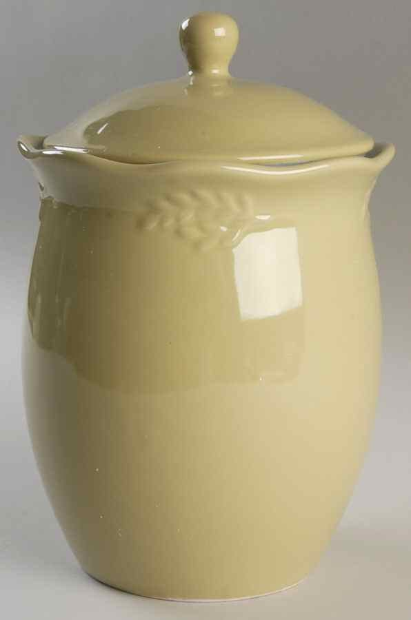 Cuisineware Green (Embossed Leaves) Large Canister & Lid by Certified International-1