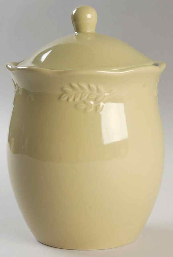Cuisineware Green (Embossed Leaves) Small Canister & Lid by Certified International-1
