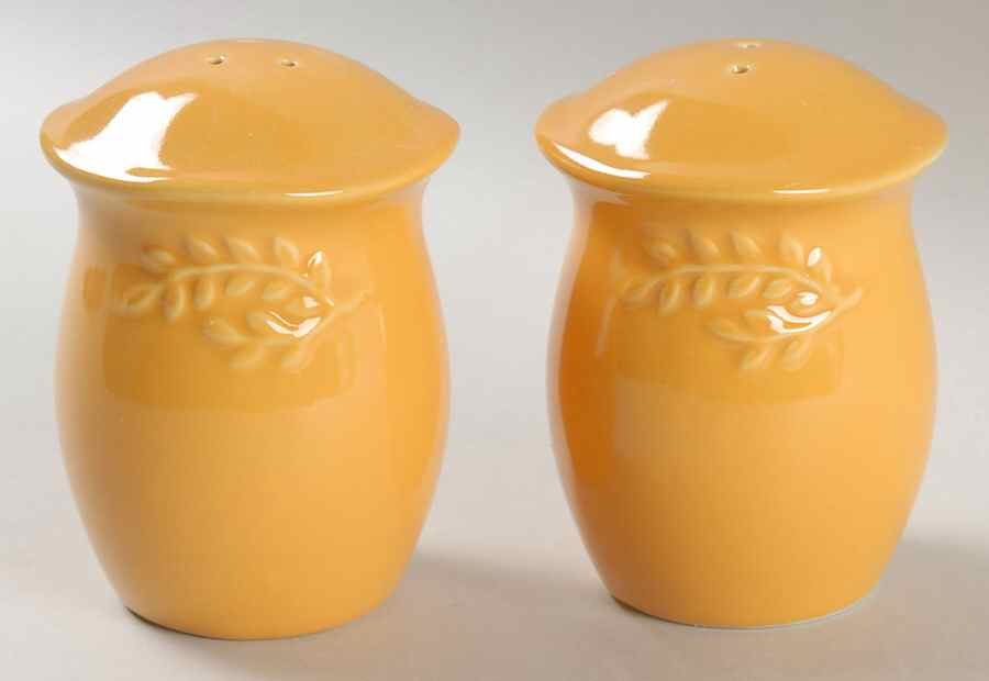 Cuisineware Gold (Embossed Leaves) Salt & Pepper Set by Certified International-1