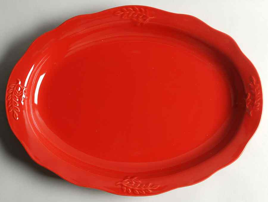 Cuisineware Red (Embossed Leaves) 16" Oval Serving Platter by Certified International-1