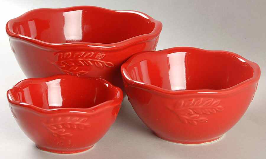 Cuisineware Red (Embossed Leaves) (3 Piece) Mixing Bowl Set by Certified International-1