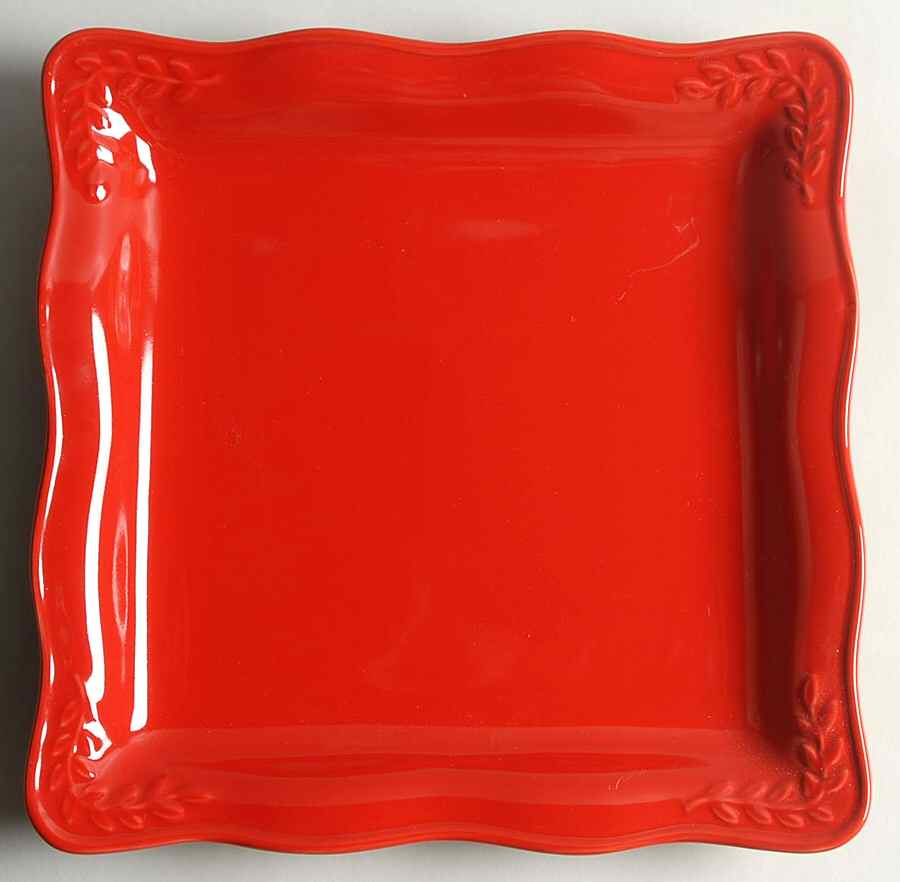 Cuisineware Red (Embossed Leaves) Square Dinner Plate by Certified International-1
