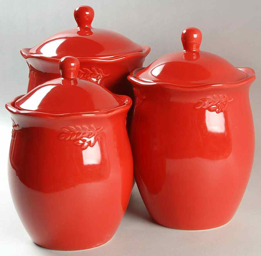 Cuisineware Red (Embossed Leaves) (3 Piece) Canister Set (Box Set) by Certified International-1