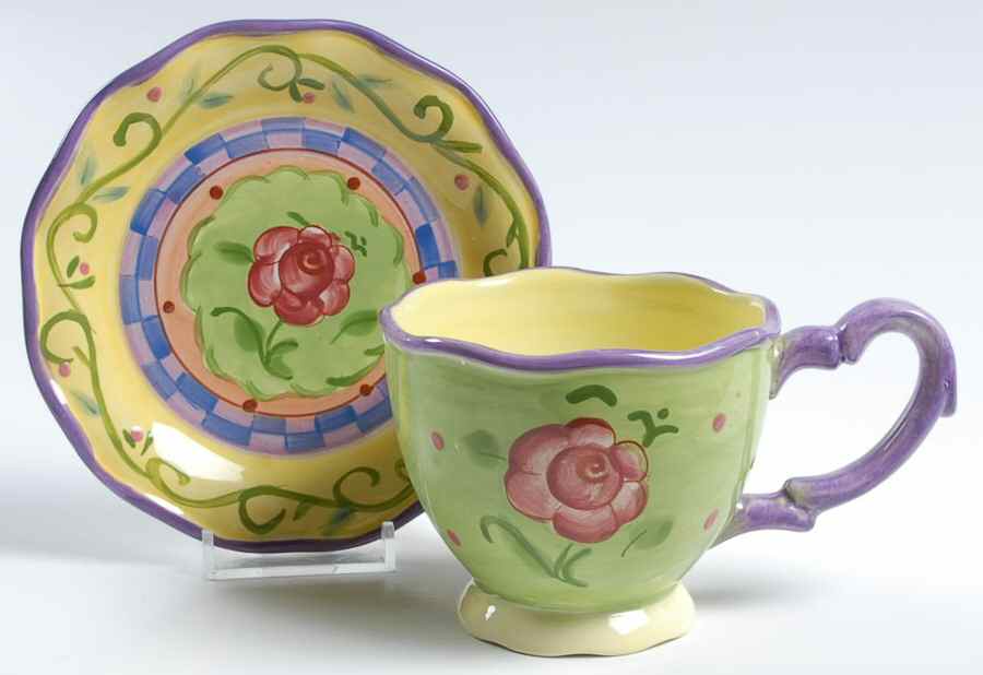 Tea Garden Footed Cup & Saucer Set by Certified International-1