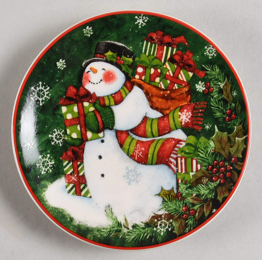 Vintage Snowman Canape Plate by Certified International-1