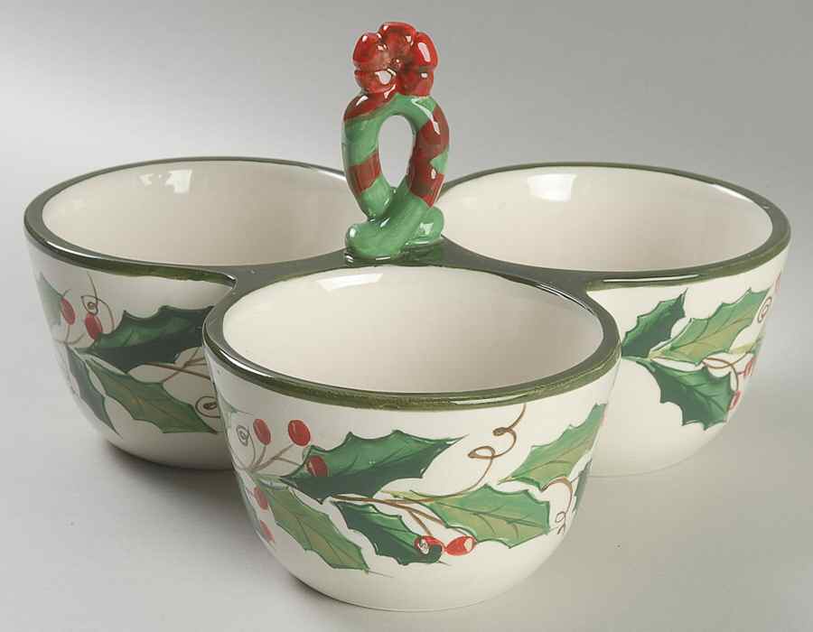 Victorian Christmas 3-Part Relish with Center Ceramic Handle by Certified International-1