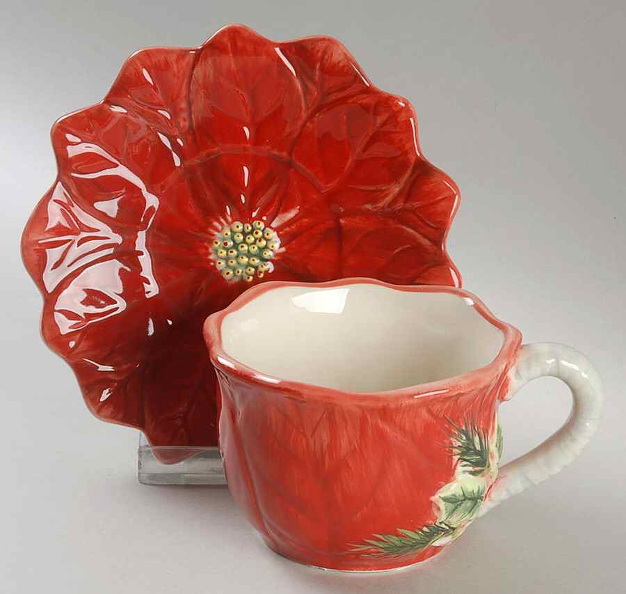 Poinsettia Figural Flat Cup & Saucer Set by Certified International-1