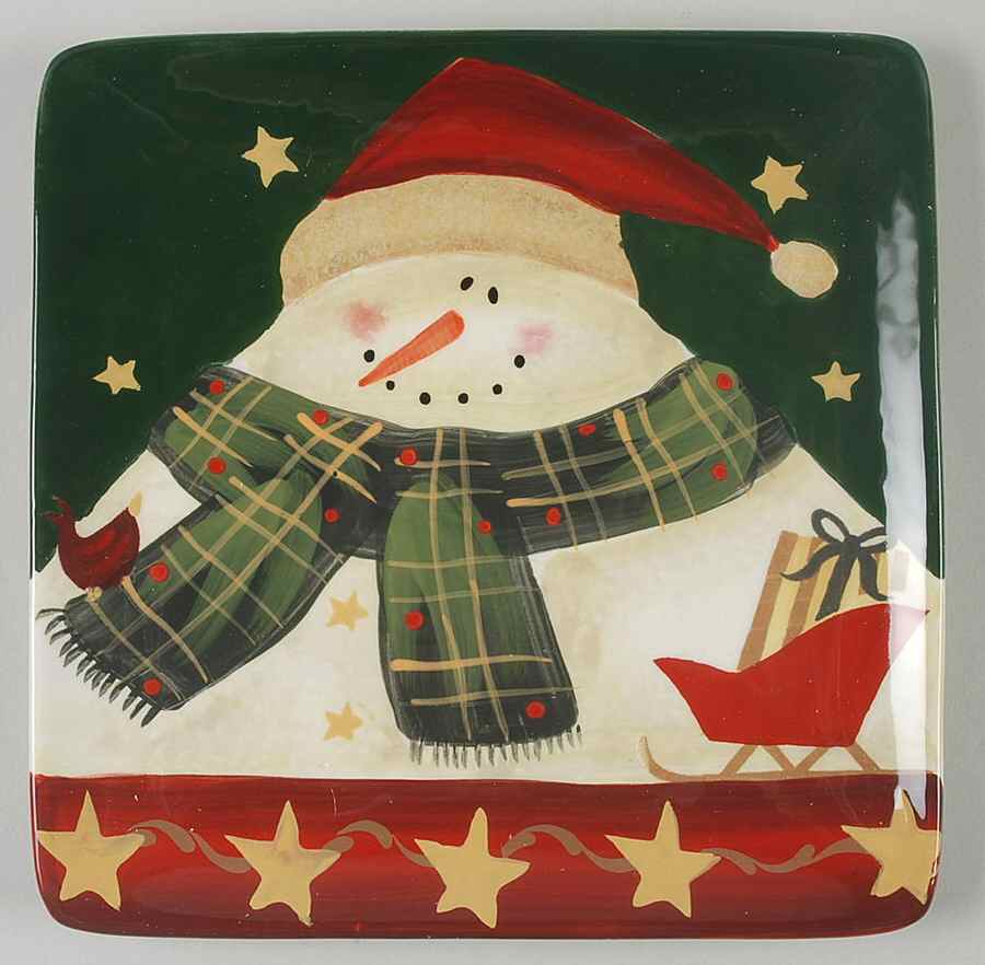 Starry Snowman Square Salad/Dessert Plate by Certified International-1