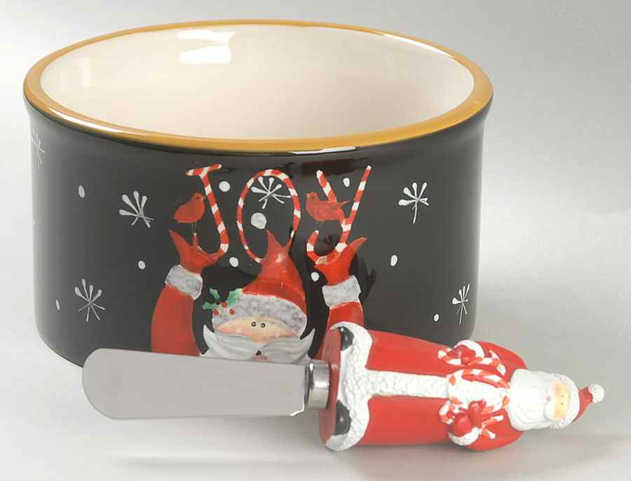 Candy Cane Santa Dip Bowl & Spreader Set by Certified International-1