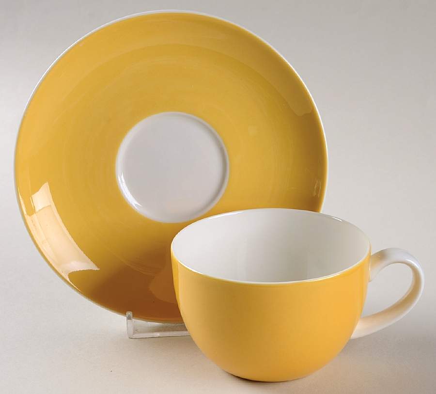 Hamptons Yellow Flat Cup & Saucer Set by Crate & Barrel-1