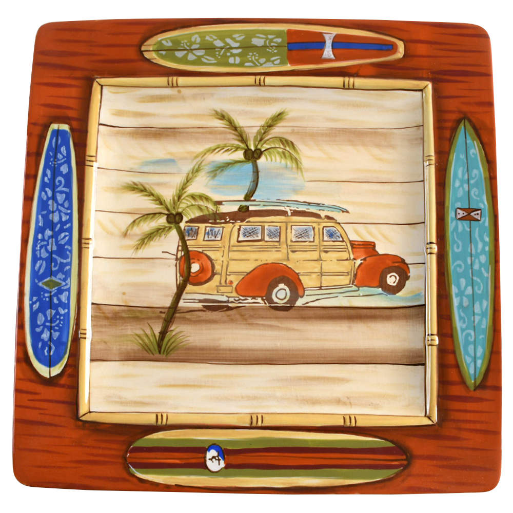 Vintage Surf Square Dinner Plate by Clay Art-1
