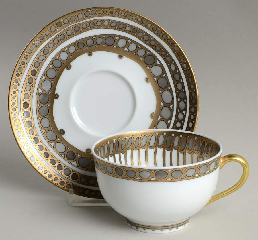 Syracuse Taupe Footed Cup & Saucer Set by Charles Field Haviland-1
