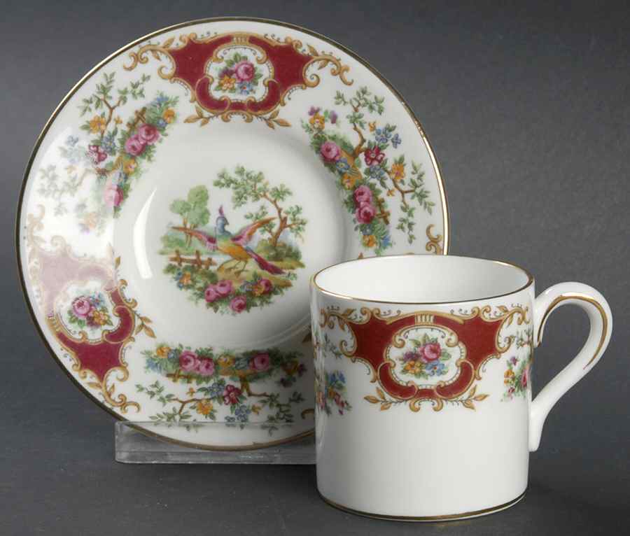Broadway Maroon (Smooth) Flat Demitasse Cup & Saucer Set by Coalport-1