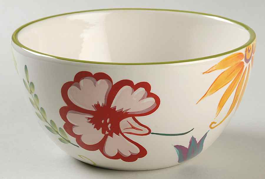 Floral Stripe Soup/Cereal Bowl by Clay Art-1