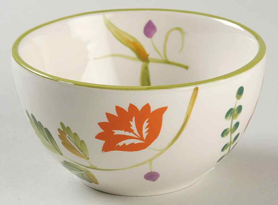 Floral Stripe Fruit/Dessert (Sauce) Bowl by Clay Art-1