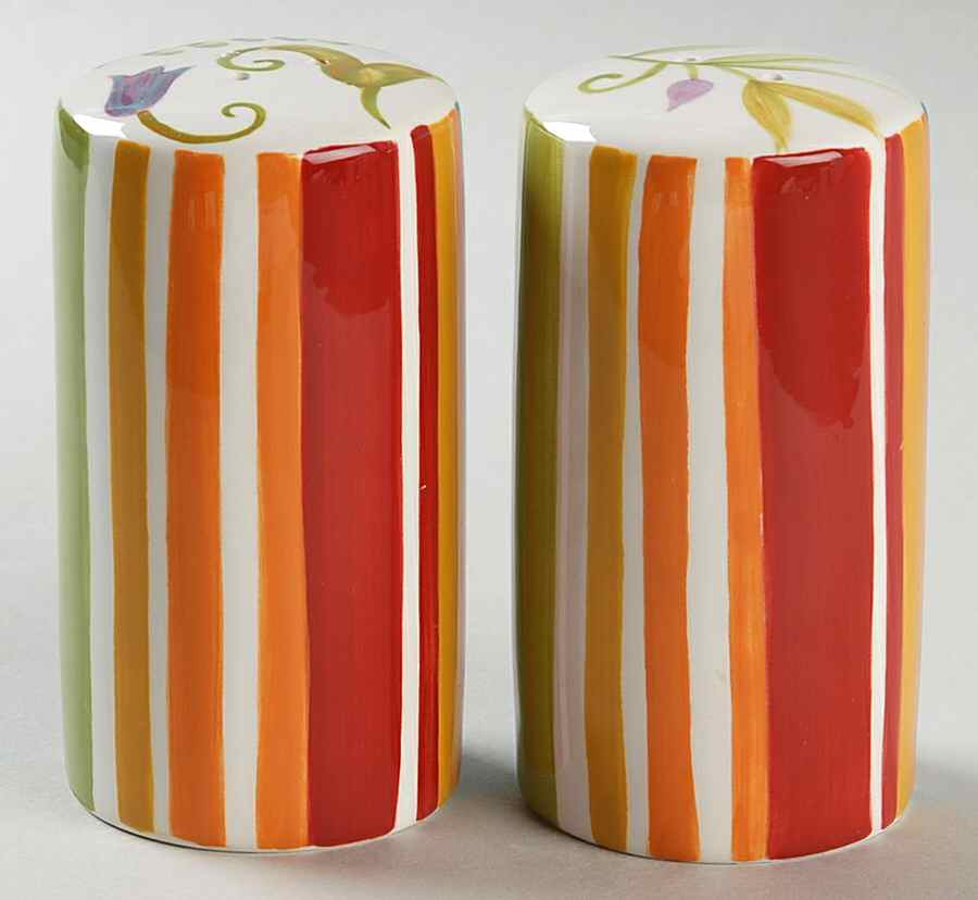 Floral Stripe Salt & Pepper Set by Clay Art-1