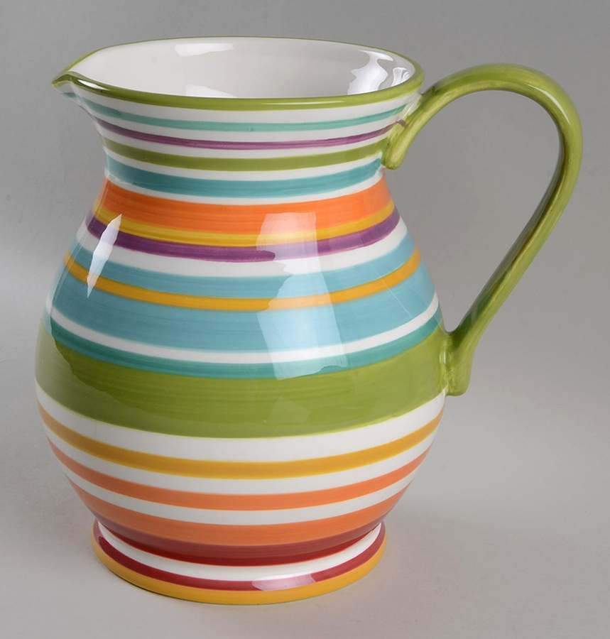 Floral Stripe Large Pitcher by Clay Art-1