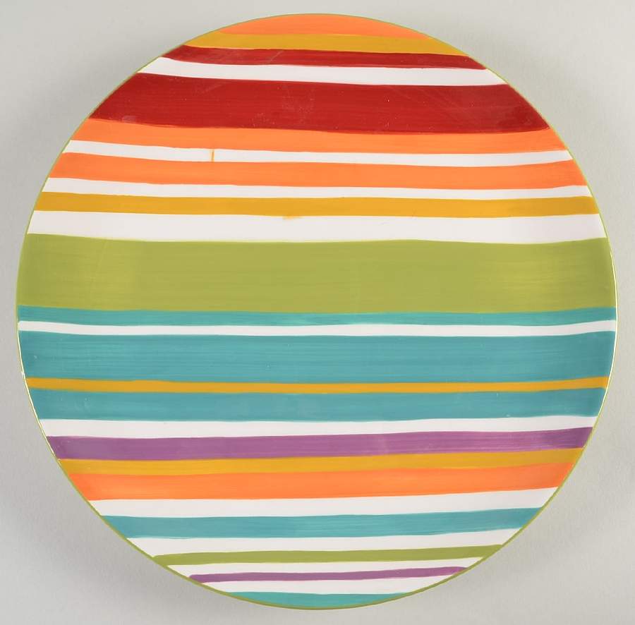 Floral Stripe Dinner Plate by Clay Art-1