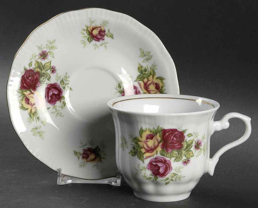 English Rose Footed Cup & Saucer Set by Crystal Clear-1