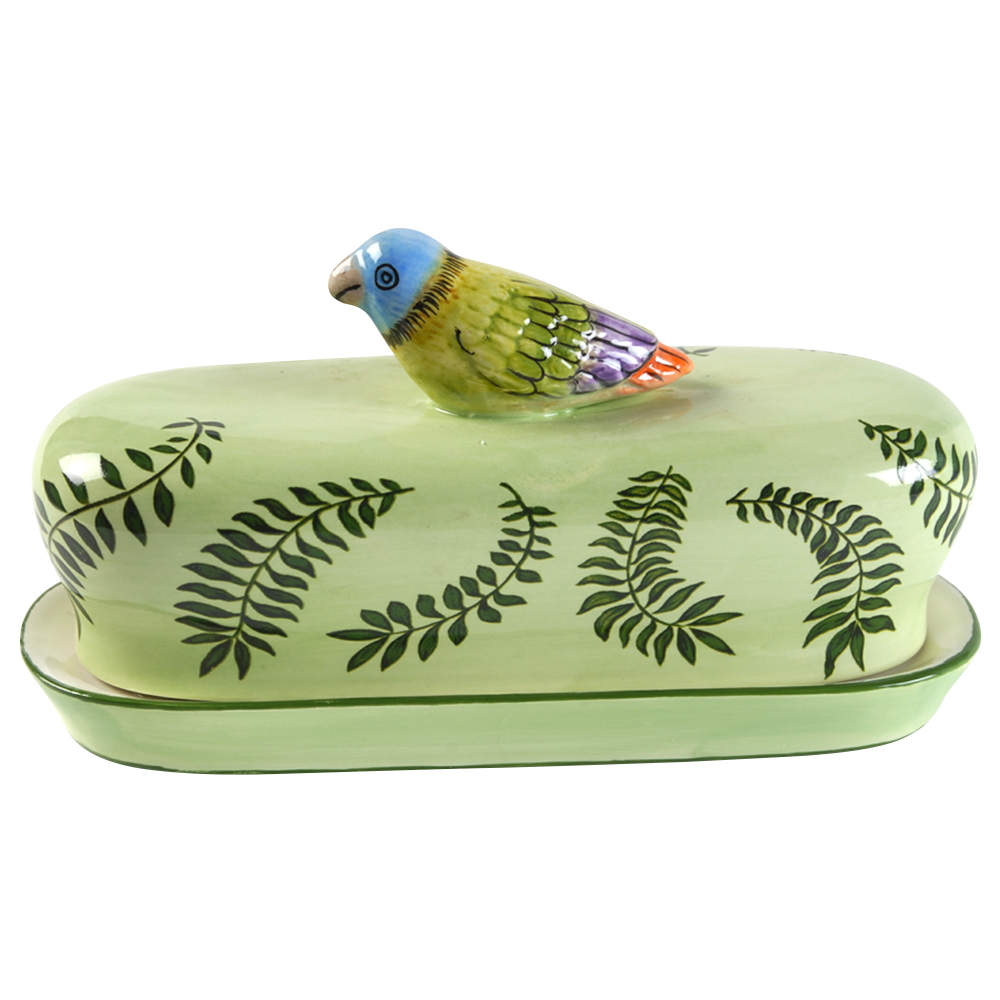 Parrotdise (Earthenware) 1/4 Lb Covered Butter by Lynn Chase-1