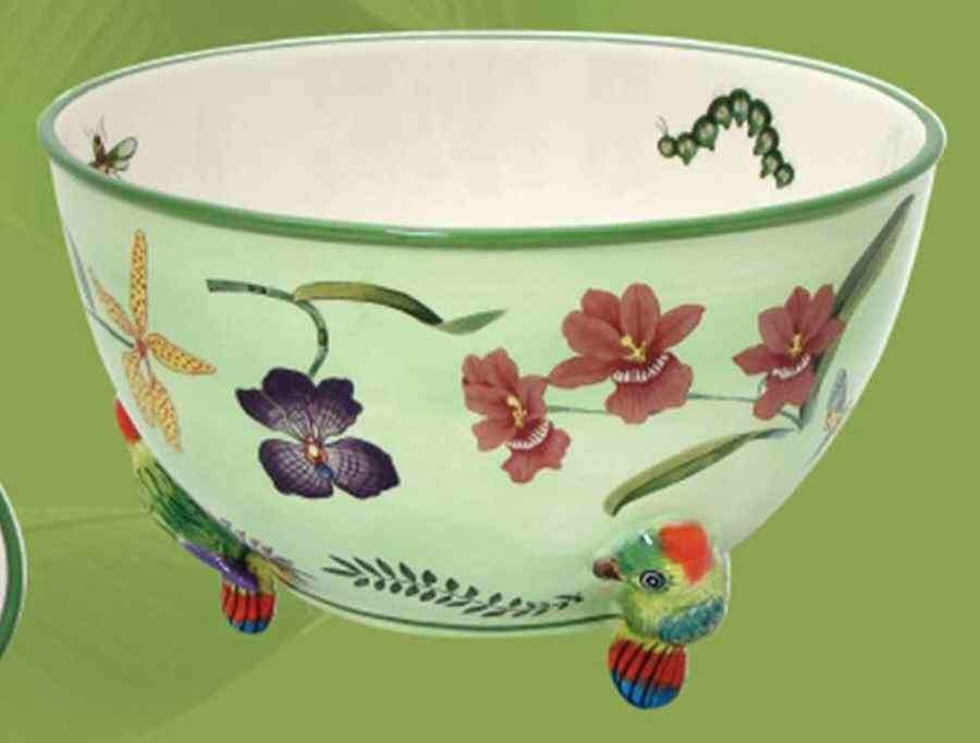 Parrotdise (Earthenware) 9" Footed Bowl by Lynn Chase-1