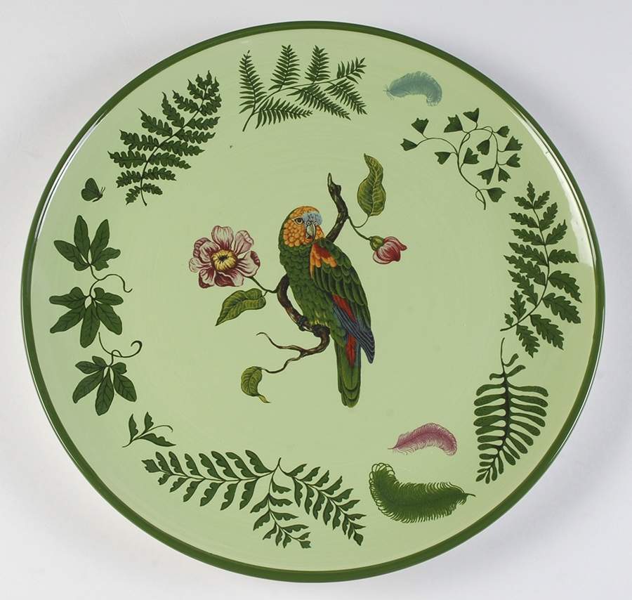 Parrotdise (Earthenware) 13" Chop Plate (Round Platter) by Lynn Chase-1