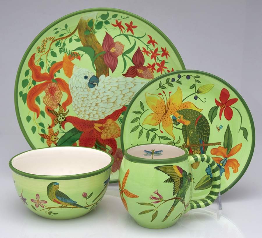 Parrotdise (Earthenware) 16 Piece Set by Lynn Chase-1