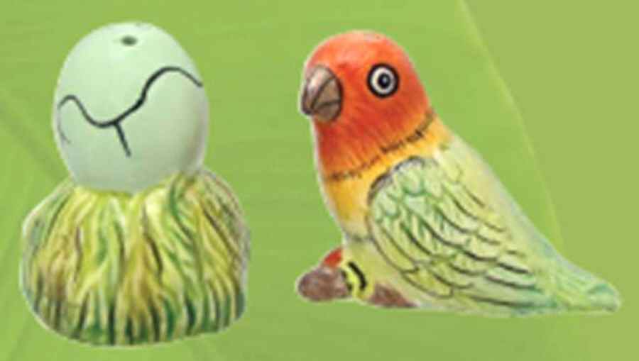 Parrotdise (Earthenware) Figural Salt & Pepper Set by Lynn Chase-1