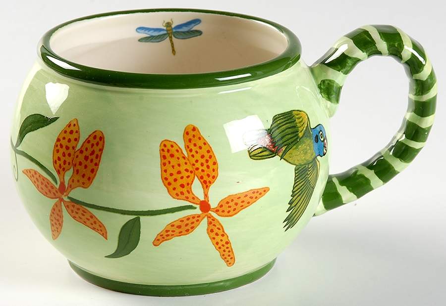 Parrotdise (Earthenware) Cup for Individual Teapot & Lid with Cup by Lynn Chase-1