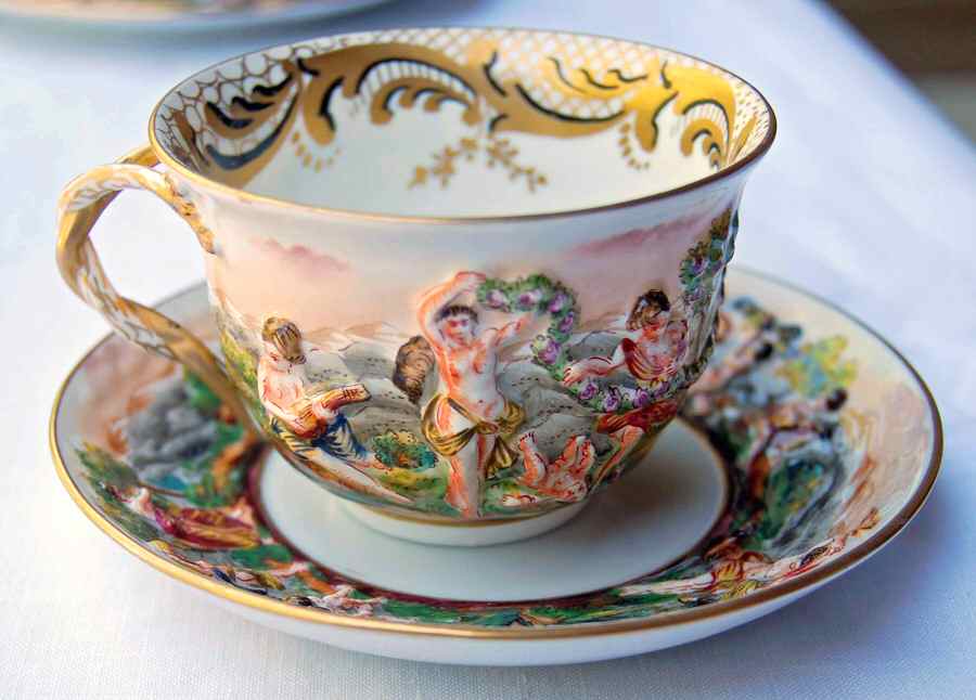 CJJ7 Flat Cup & Saucer Set by Capo-di-Monte (Italy)-1