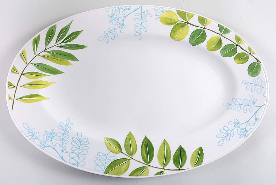 Creamware with Leaf Accents 16" Oval Serving Platter by The Cellar (China)-1