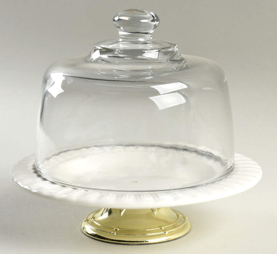 Beaded Shell 6 1/2"-7 1/2" Footed Cheese Plate w/ Glass Dome HC by Chatham Tableware-1