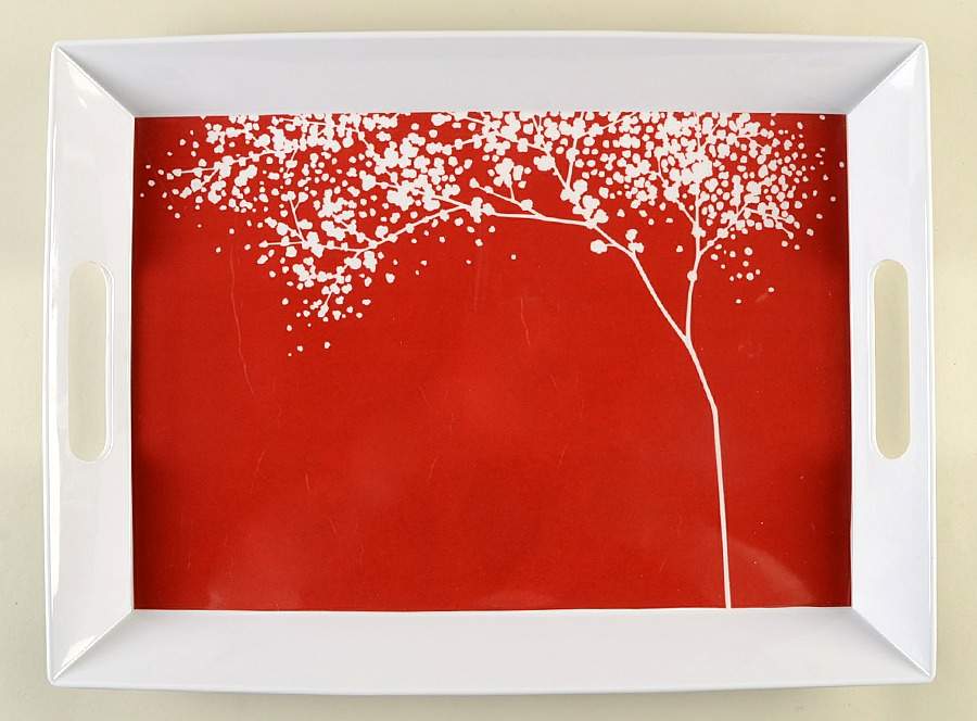 Falling Leaves Red 19" Rectangular Handled Serving Melamine Tray by The Cellar (China)-1