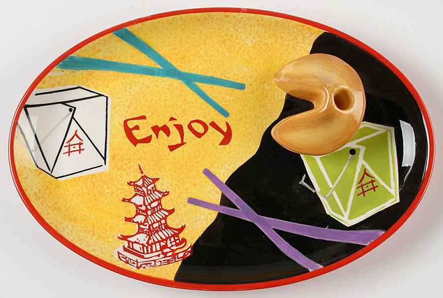 Chinese Take Out Appetizer Tray & Toothpick Holder by Clay Art-1
