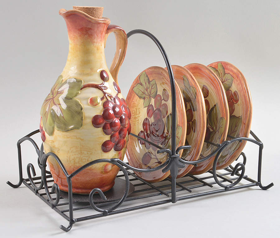 Montisi Oil Set-7pc-Oil W/Cork Lid,4 Dip Plate&Metal Stand by Certified International-1