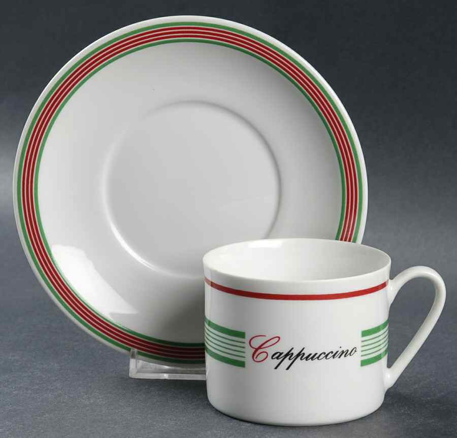 Prestige Red & Green Flat Cup & Saucer Set by Crown Porcelain-1