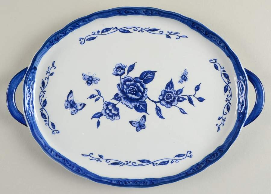 Blue Bliss 11" Oval Handled Tray by Cracker Barrel-1