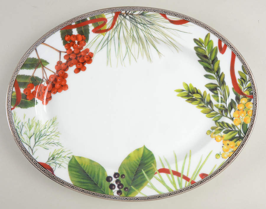 Grand Buffet Platinum (Christmas) 13" Oval Serving Platter by Charter Club-1