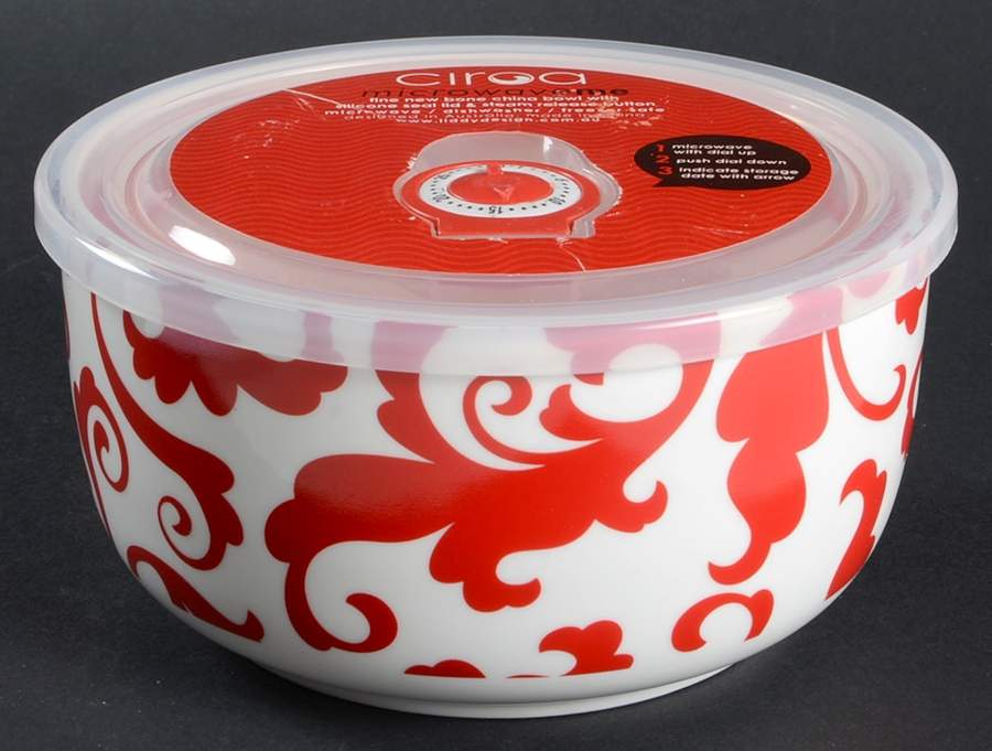 Fiori Red 32 Oz Round Plastic Microwave Bowl w/Vent Lid by Ciroa-1