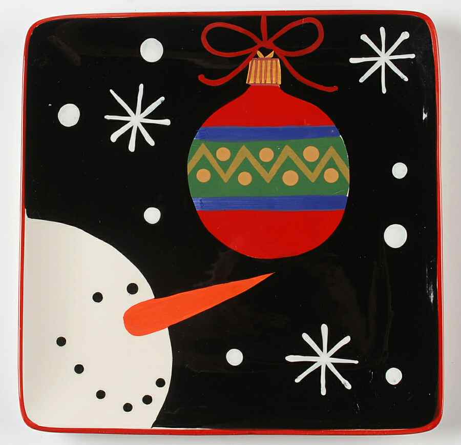 Red Ribbon Snowman Square Dinner Plate by Certified International-1