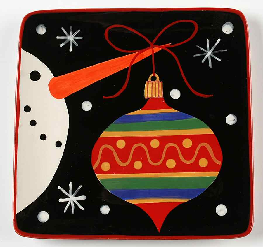 Red Ribbon Snowman Square Salad/Dessert Plate by Certified International-1