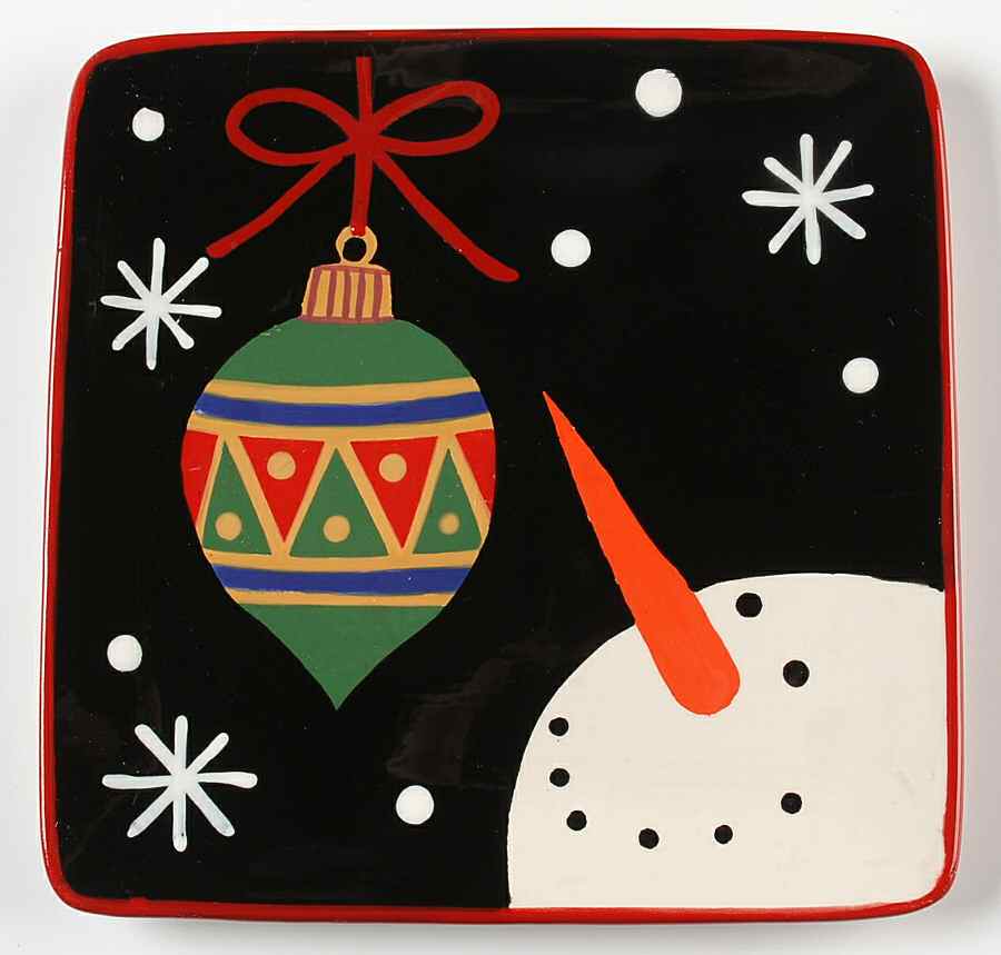 Red Ribbon Snowman Square Salad/Dessert Plate by Certified International-1