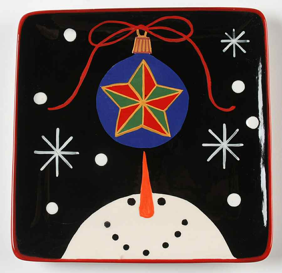 Red Ribbon Snowman Square Salad/Dessert Plate by Certified International-1