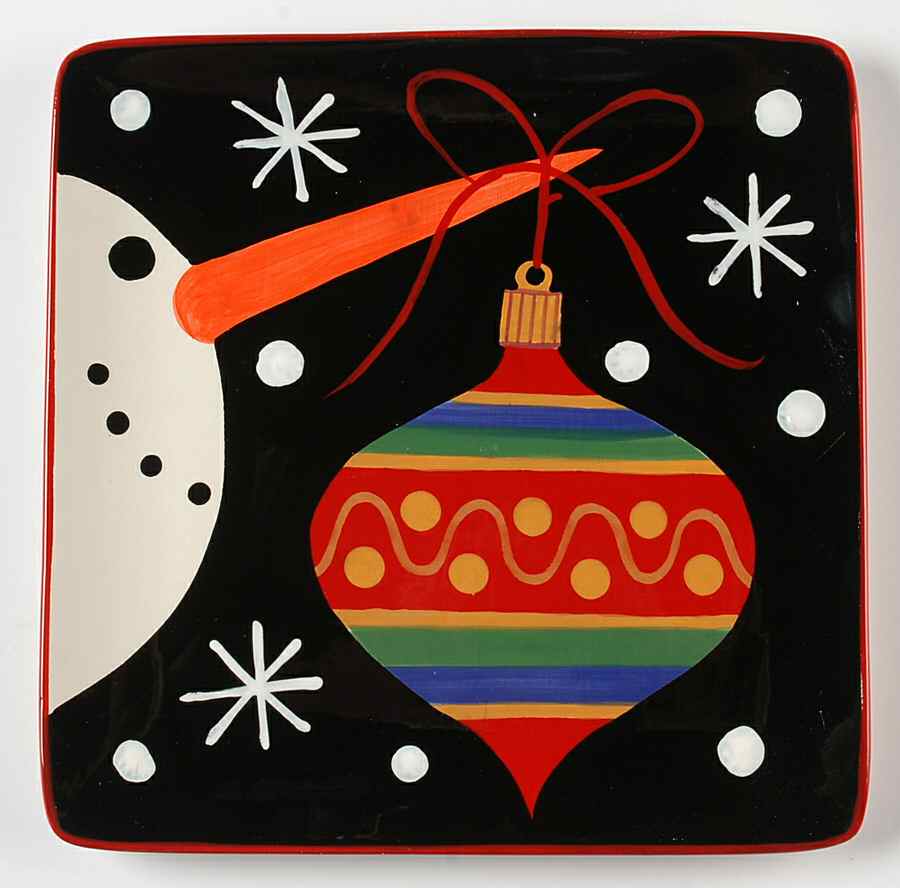 Red Ribbon Snowman Square Dinner Plate by Certified International-1