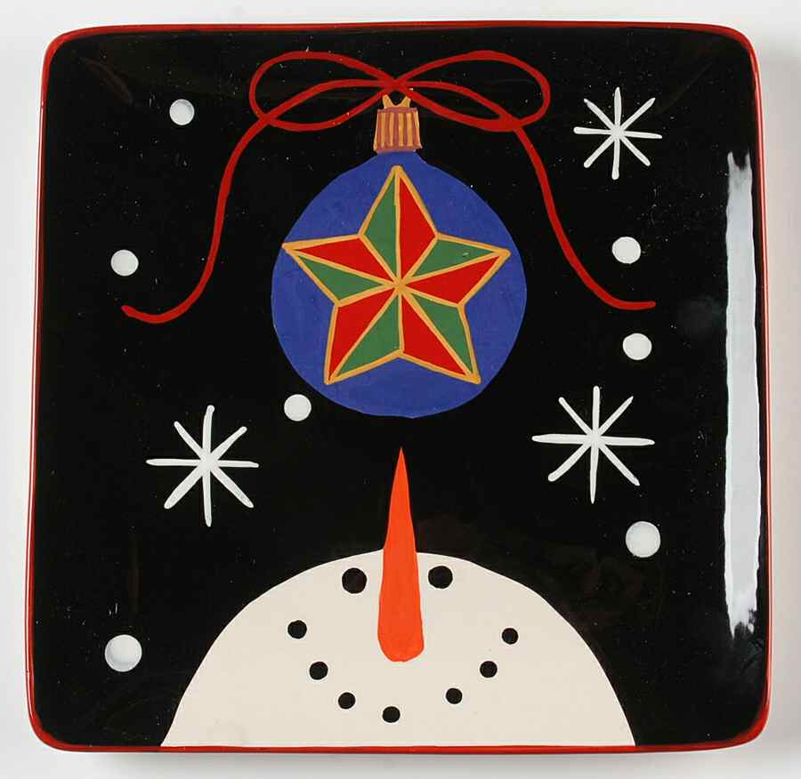 Red Ribbon Snowman Square Dinner Plate by Certified International-1