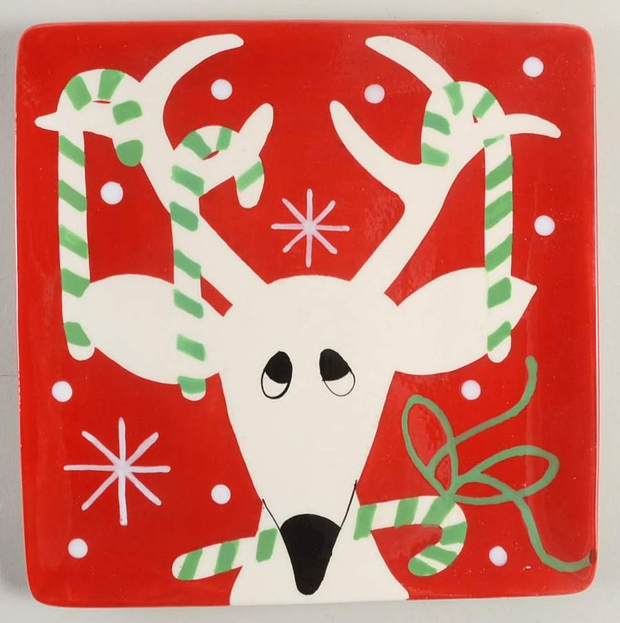 Silly Reindeer (Red Body) Square Salad/Dessert Plate by Certified International-1
